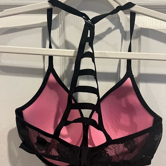 Victoria’s Secret women’s lace overlay ladder back black padded bra 32 D - Picture 5 of 11
